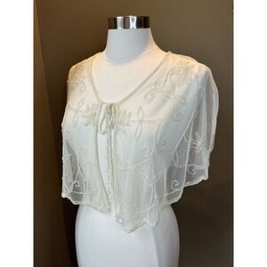 Vintge Y2K New Kenneth Cole Sheer Beaded Tie Front Cardigan Shawl One Size